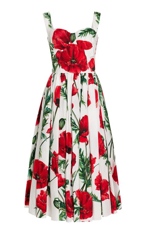 dolce gabbana red poppy midi dress|DOLCE&GABBANA Satin Poppy Print Midi Dress .